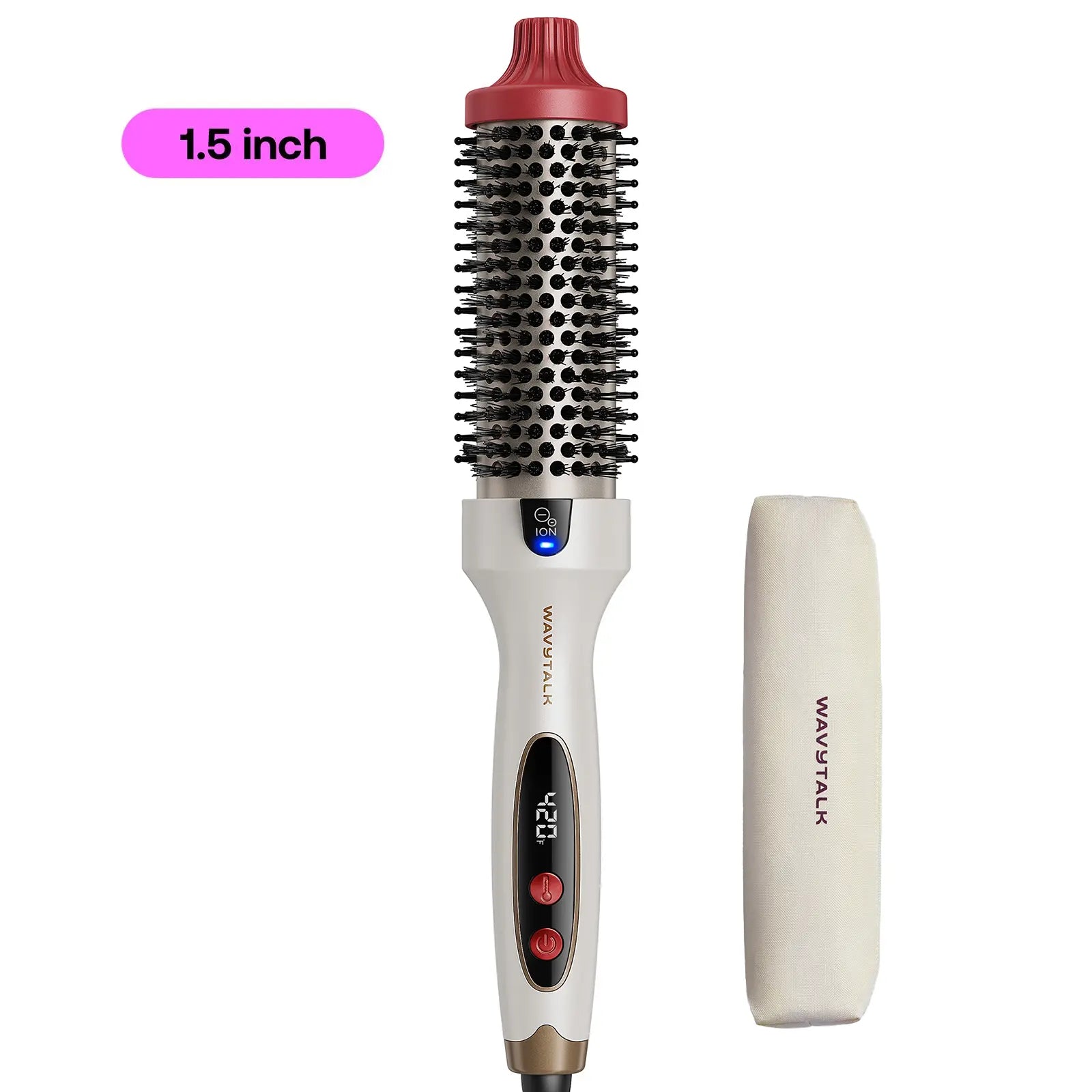 Wavytalk 1.5'' Ionic Thermal Brush with LED Display - Adjustable Heat 300℉-420℉ for All Hair Types, Universal Voltage 120-240V