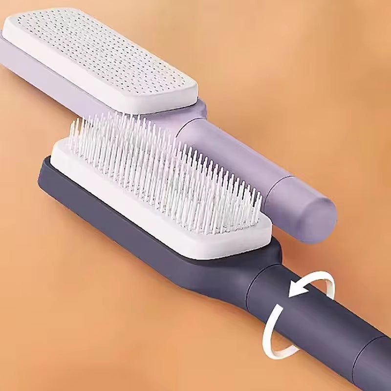 Revolutionary Self-Cleaning Hairbrush for Women - Effortless Hair Loss Management & Scalp Massage Comb with One-Key Cleaning & Anti-Static Features