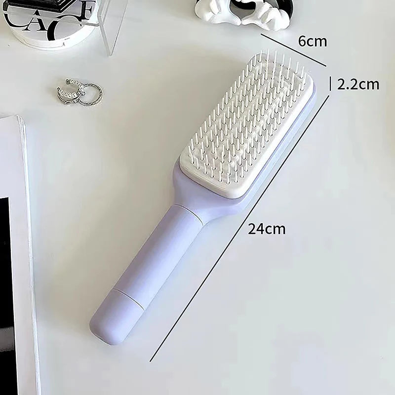 Revolutionary Self-Cleaning Hairbrush for Women - Effortless Hair Loss Management & Scalp Massage Comb with One-Key Cleaning & Anti-Static Features