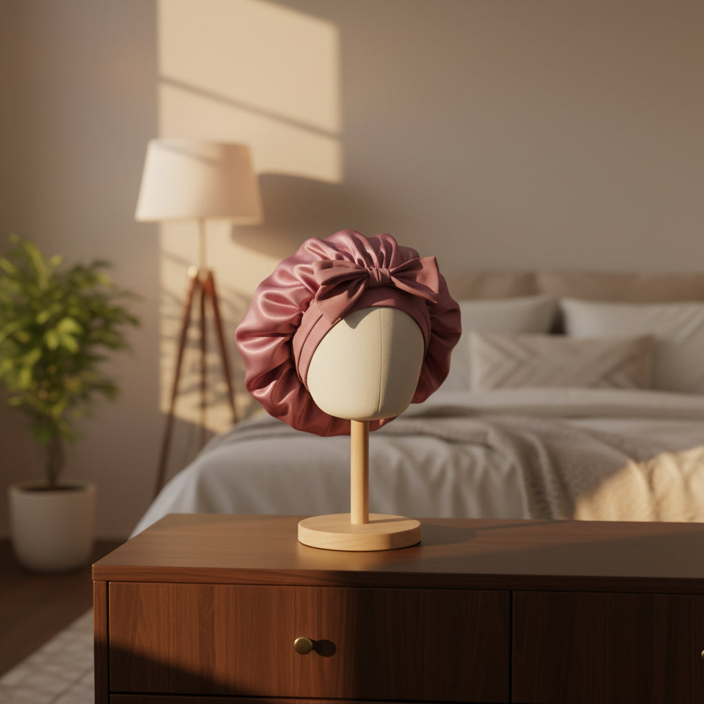 Premium Silk Sleeping Bonnet - Oversized Sleep Cap with Wide Elastic Tie Band for Curly, Dreadlocked, and Braided Hair