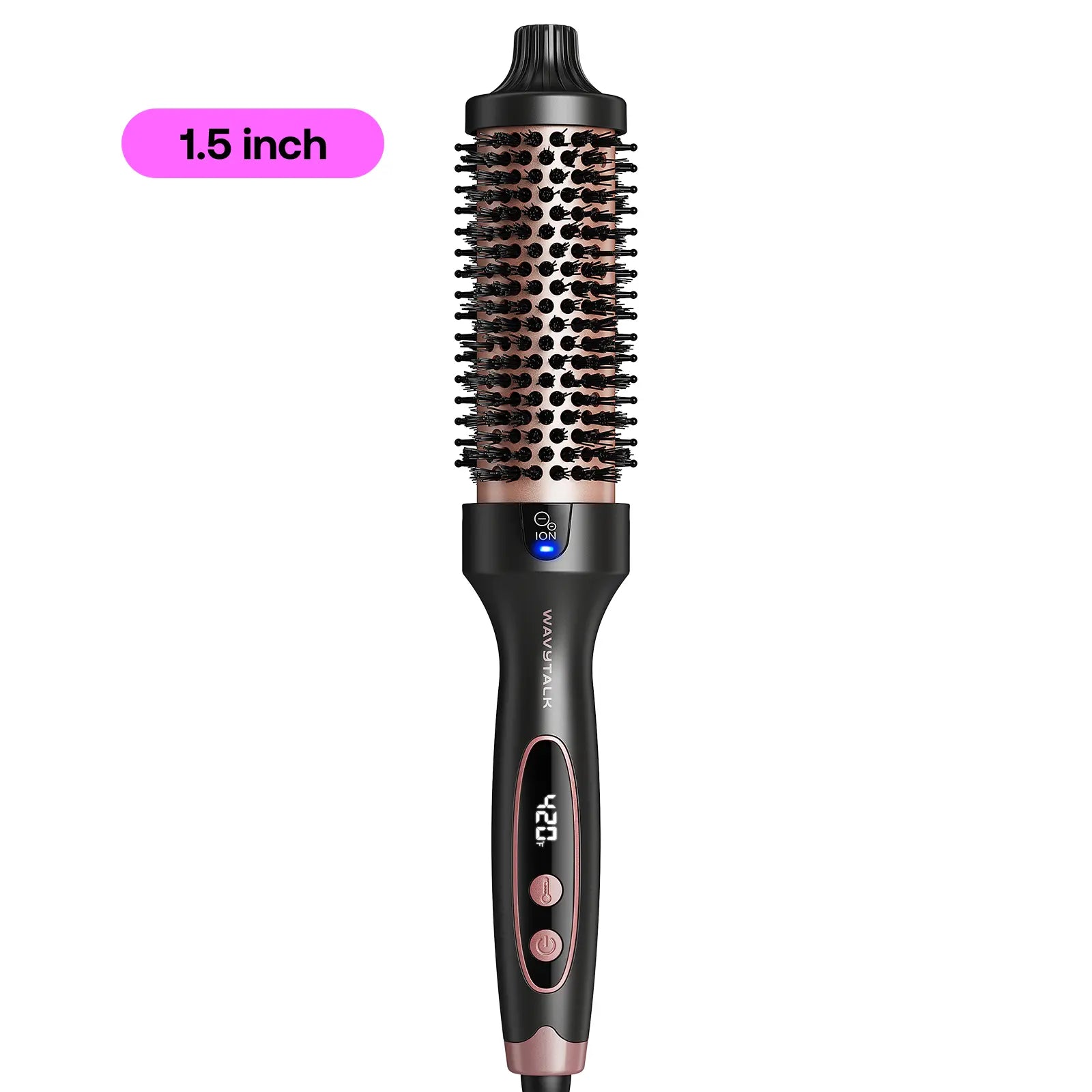 Wavytalk 1.5'' Ionic Thermal Brush with LED Display - Adjustable Heat 300℉-420℉ for All Hair Types, Universal Voltage 120-240V