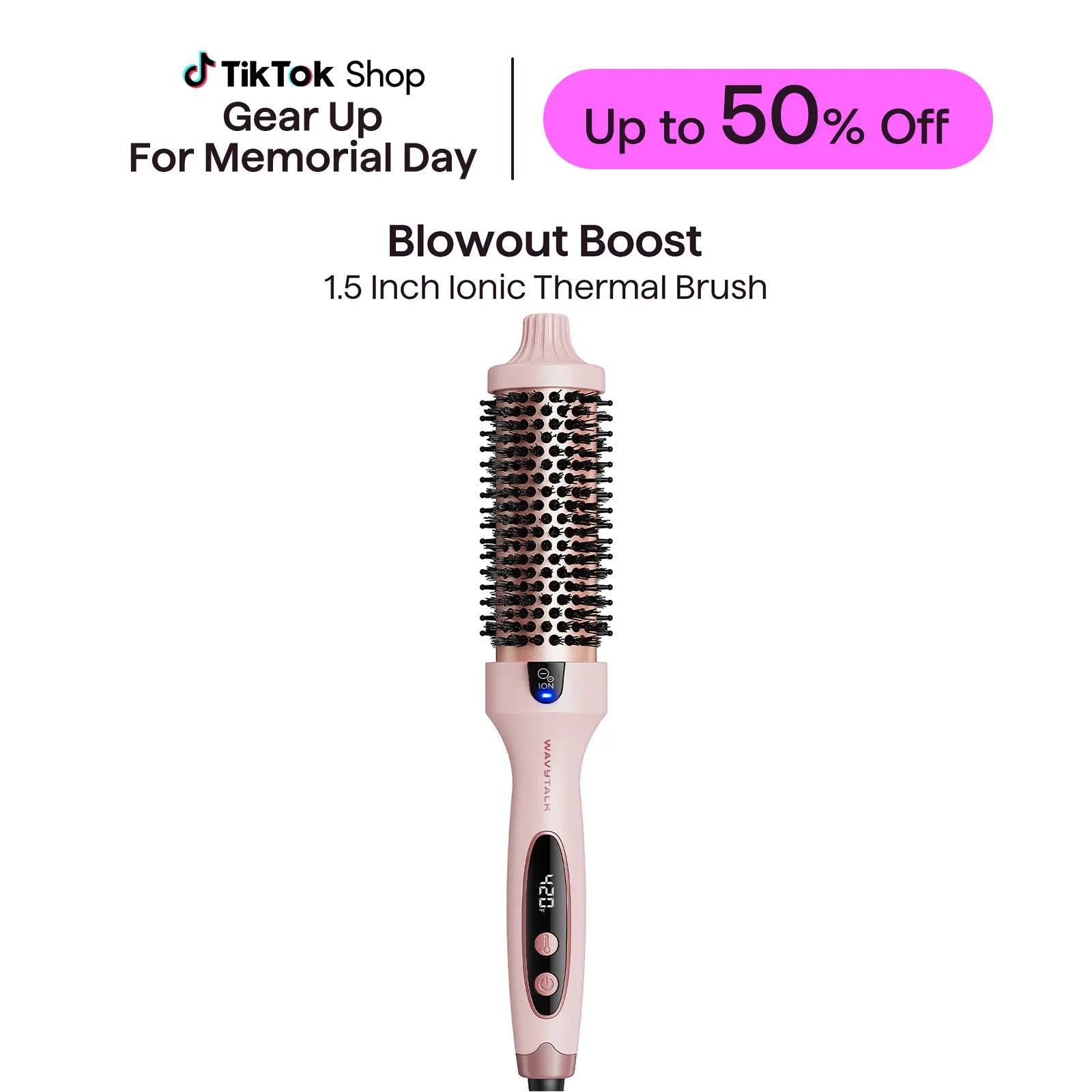 Wavytalk 1.5'' Ionic Thermal Brush with LED Display - Adjustable Heat 300℉-420℉ for All Hair Types, Universal Voltage 120-240V