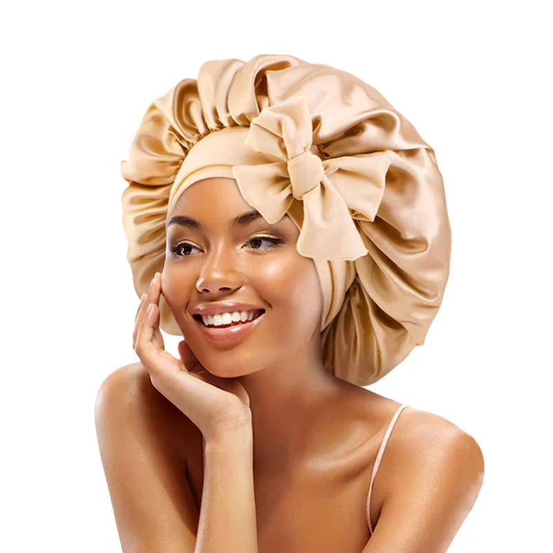 Premium Silk Sleeping Bonnet - Oversized Sleep Cap with Wide Elastic Tie Band for Curly, Dreadlocked, and Braided Hair