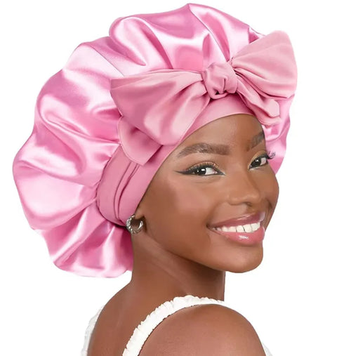 Premium Silk Sleeping Bonnet - Oversized Sleep Cap with Wide Elastic Tie Band for Curly, Dreadlocked, and Braided Hair