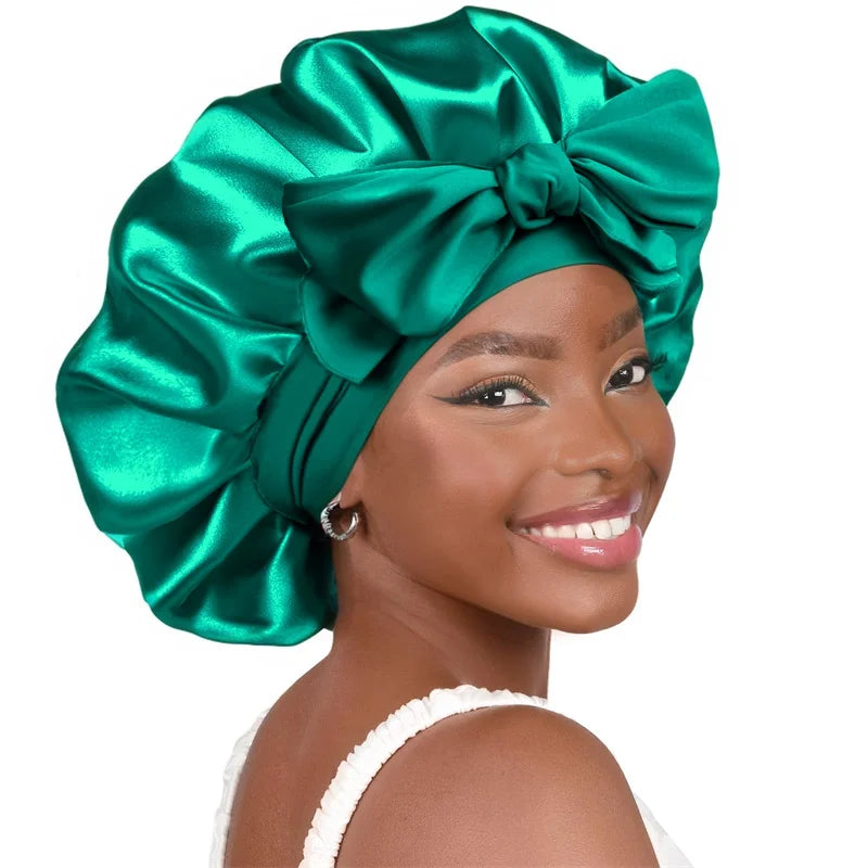 Premium Silk Sleeping Bonnet - Oversized Sleep Cap with Wide Elastic Tie Band for Curly, Dreadlocked, and Braided Hair