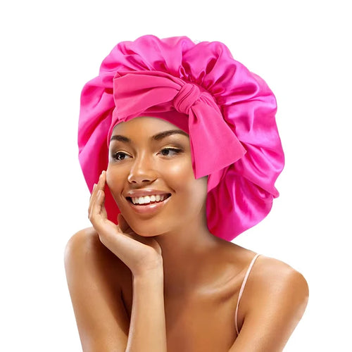 Premium Silk Sleeping Bonnet - Oversized Sleep Cap with Wide Elastic Tie Band for Curly, Dreadlocked, and Braided Hair