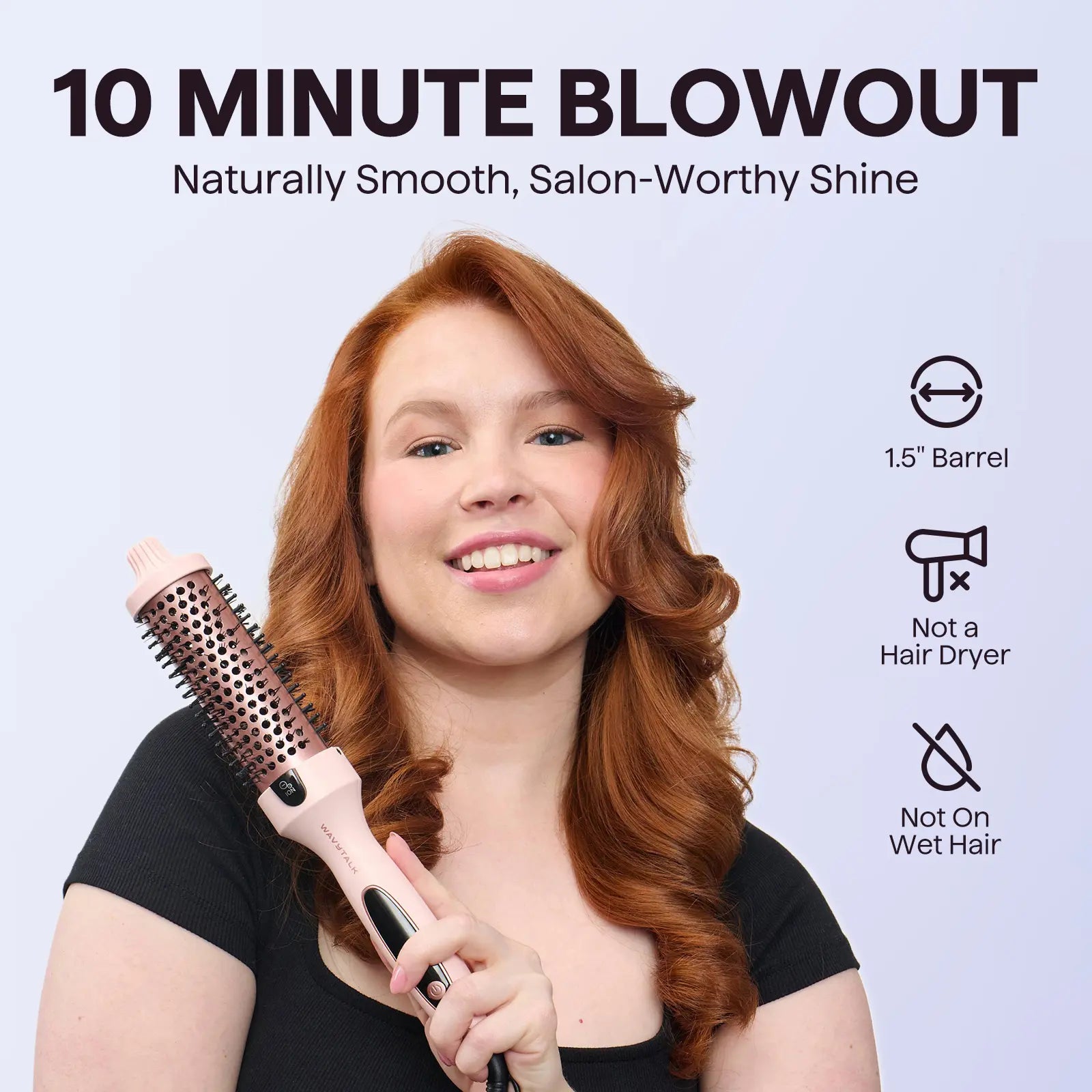 Wavytalk 1.5'' Ionic Thermal Brush with LED Display - Adjustable Heat 300℉-420℉ for All Hair Types, Universal Voltage 120-240V
