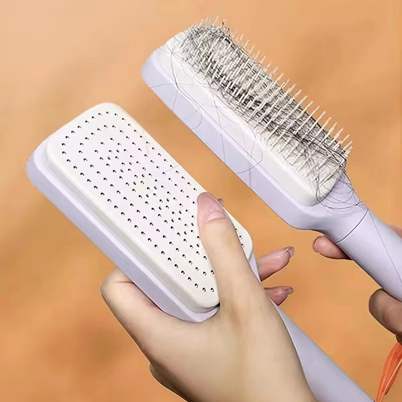 Revolutionary Self-Cleaning Hairbrush for Women - Effortless Hair Loss Management & Scalp Massage Comb with One-Key Cleaning & Anti-Static Features