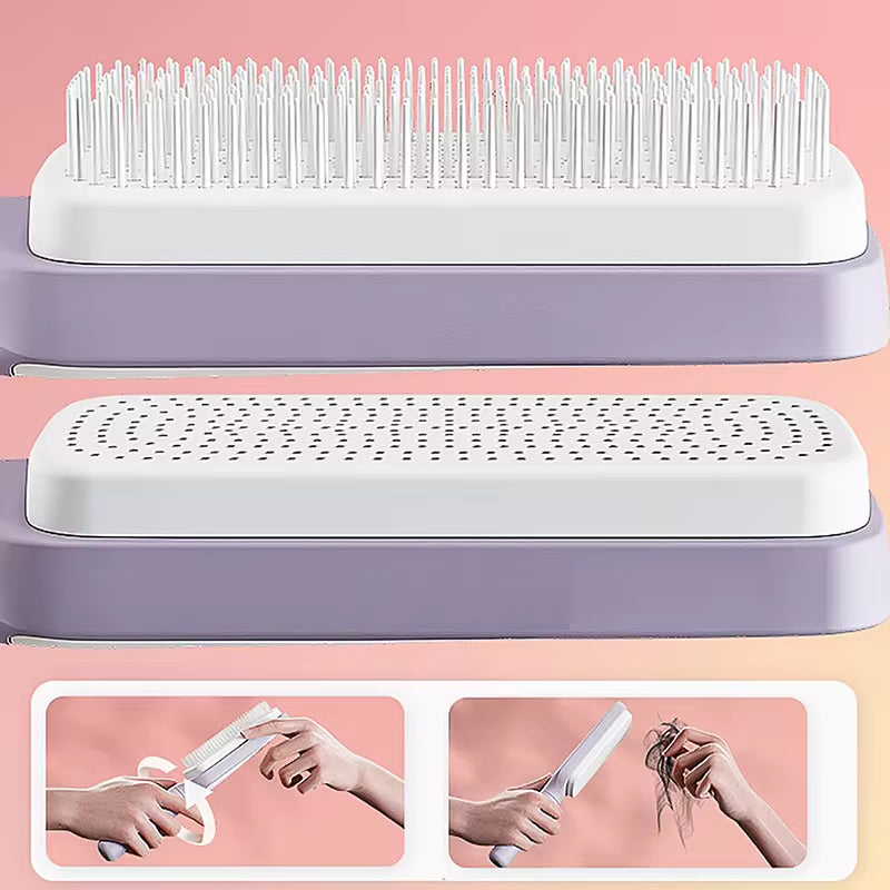 Revolutionary Self-Cleaning Hairbrush for Women - Effortless Hair Loss Management & Scalp Massage Comb with One-Key Cleaning & Anti-Static Features