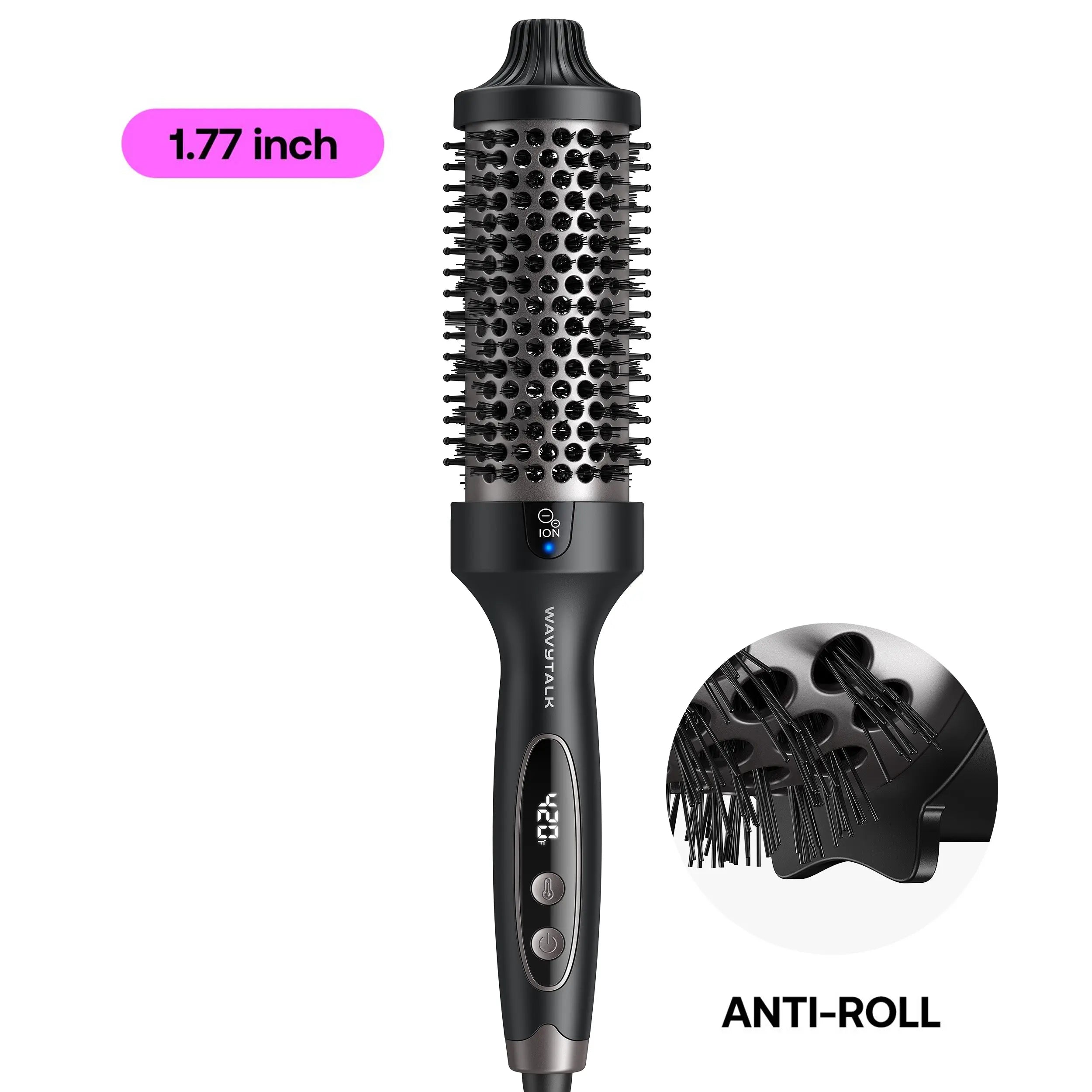 Wavytalk 1.5'' Ionic Thermal Brush with LED Display - Adjustable Heat 300℉-420℉ for All Hair Types, Universal Voltage 120-240V